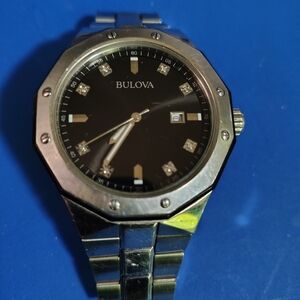 Mens Bulova Silver and Black Watch (Water Resistant & 💯% Authentic)